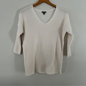Express Cream V-Neck 3/4 Sleeve Sweater Casual Comfy Small Cotton